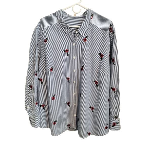 Gibson Latimer Women's Size 3X Floral Embroidered Stripe Button up Casual Top - Picture 7 of 11